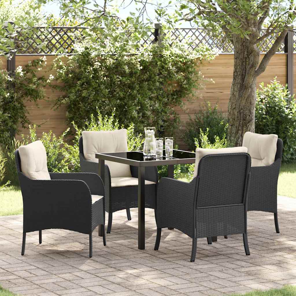 Tuin eettafelset met kussen 5 pcs Zwart poly rattan – afbeelding 1