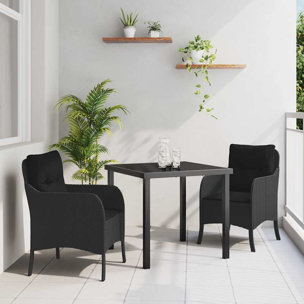 Tuin eettafelset met kussen 3 pcs Zwart poly rattan – afbeelding 1