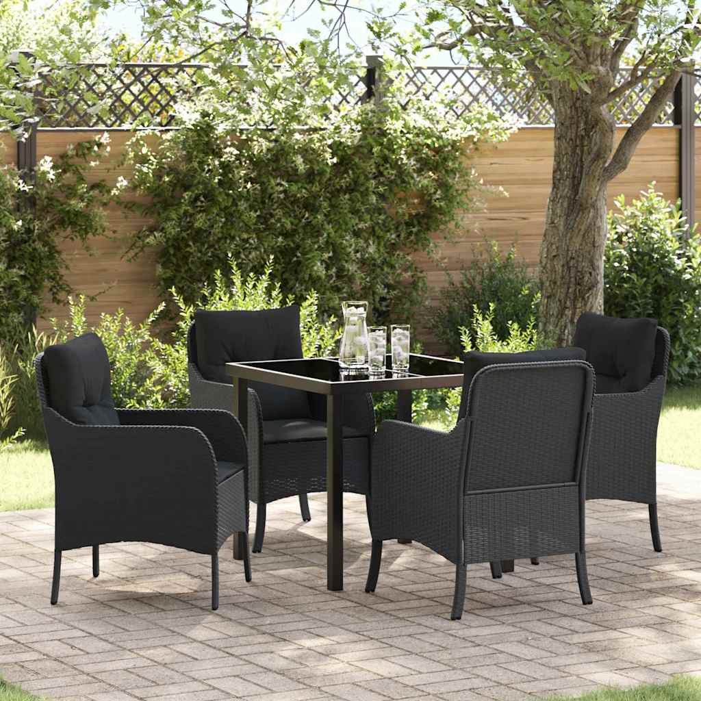 Tuin eettafelset met kussen 5 pcs Zwart poly rattan – afbeelding 1