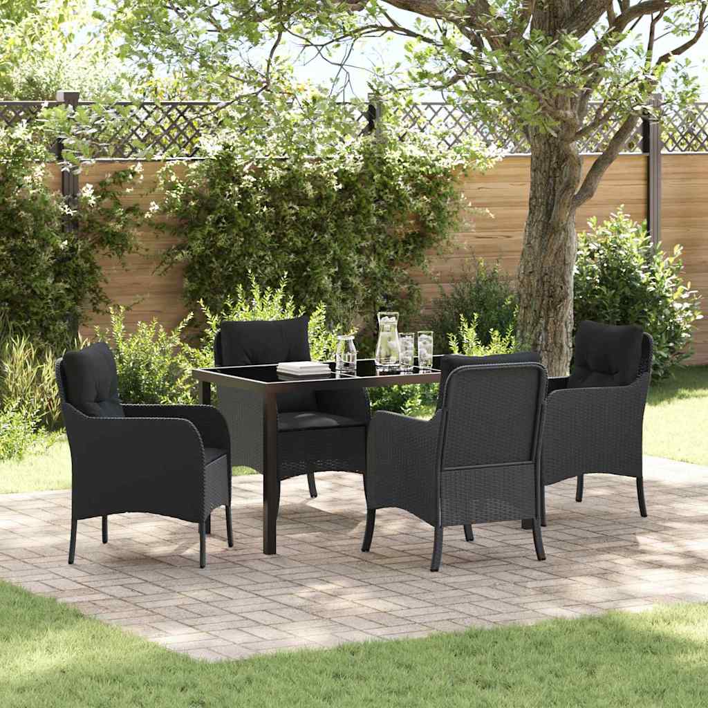 Tuin eettafelset met kussen 5 pcs Zwart poly rattan – afbeelding 1