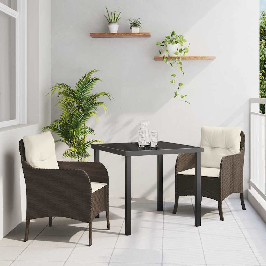 Tuin eettafelset met kussen 3 pcs Bruin poly rattan – afbeelding 1