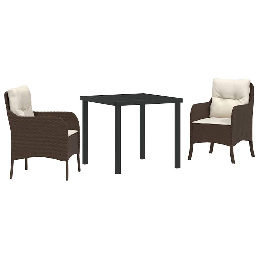 Tuin eettafelset met kussen 3 pcs Bruin poly rattan – afbeelding 2