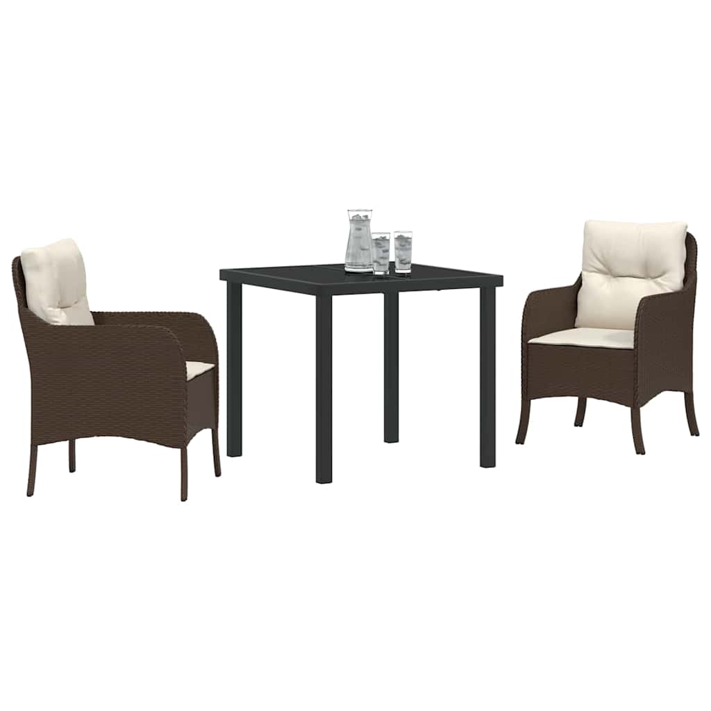 Tuin eettafelset met kussen 3 pcs Bruin poly rattan – afbeelding 3