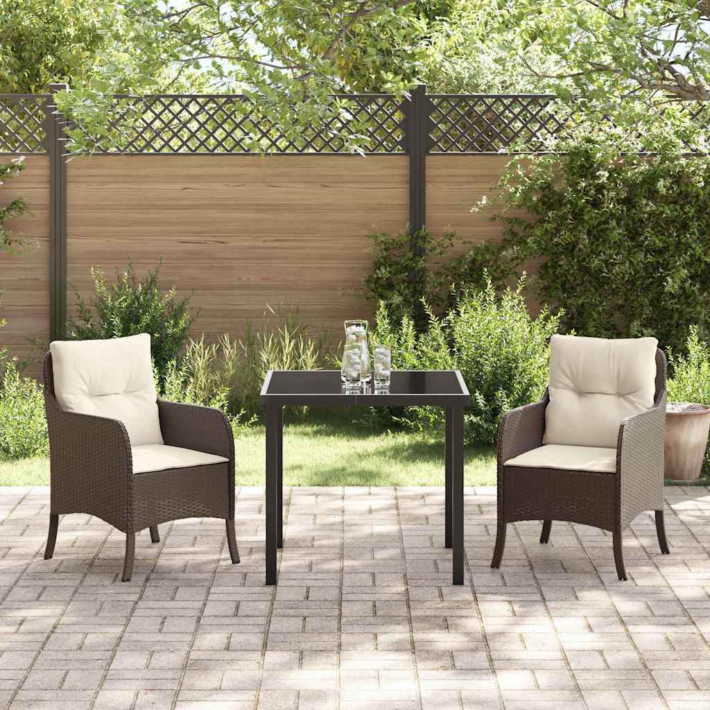Tuin eettafelset met kussen 3 pcs Bruin poly rattan – afbeelding 4