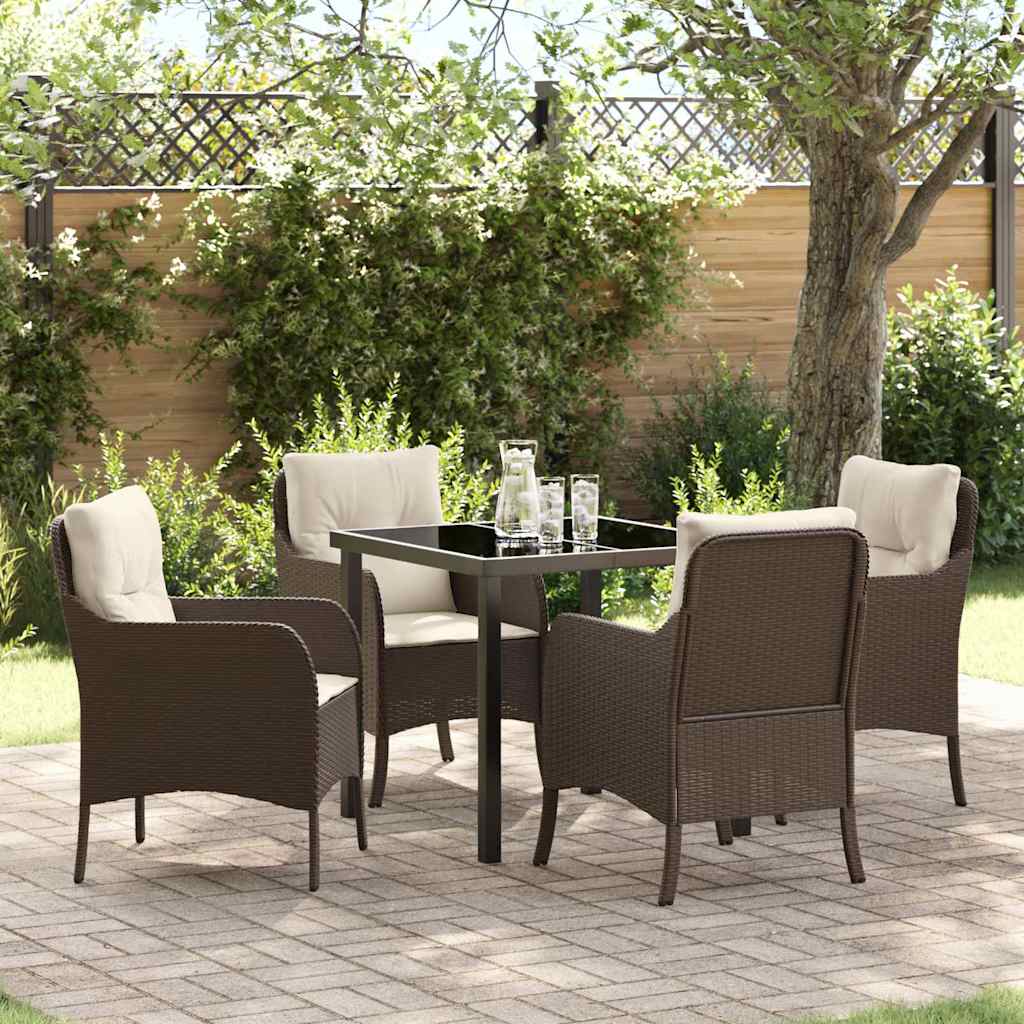 Tuin eettafelset met kussen 5 pcs Bruin poly rattan – afbeelding 1