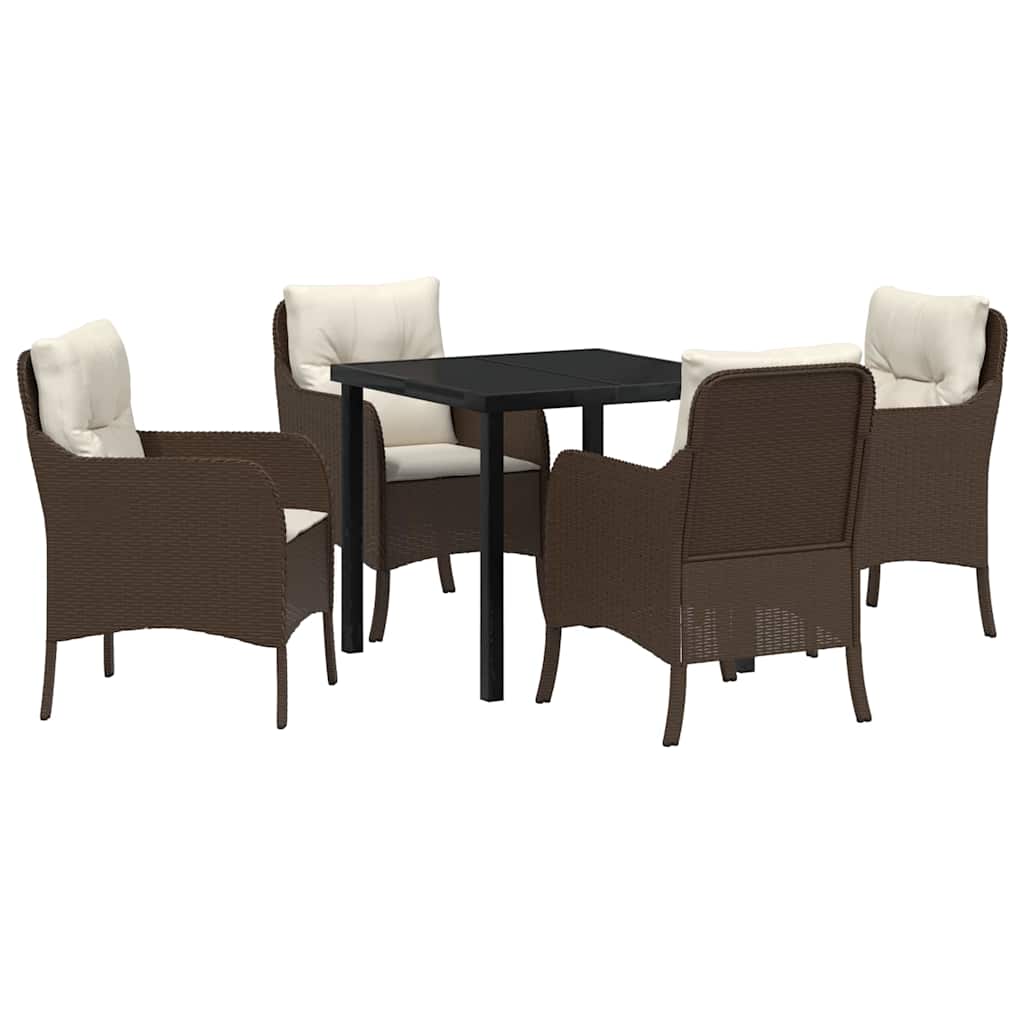 Tuin eettafelset met kussen 5 pcs Bruin poly rattan – afbeelding 2