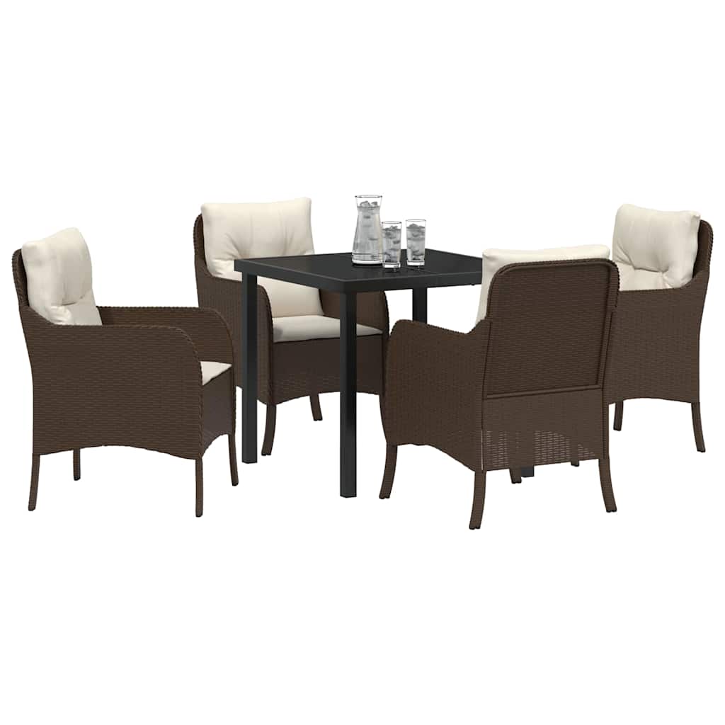 Tuin eettafelset met kussen 5 pcs Bruin poly rattan – afbeelding 3