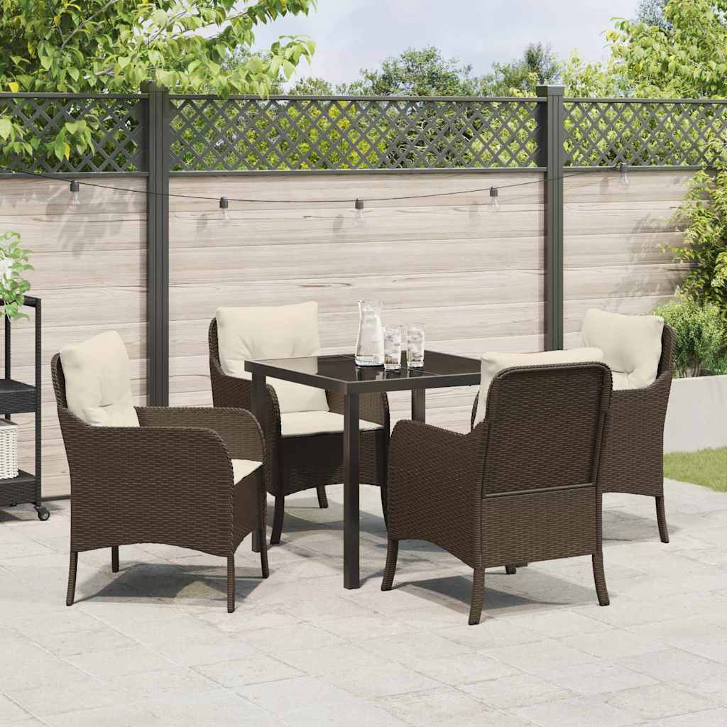 Tuin eettafelset met kussen 5 pcs Bruin poly rattan – afbeelding 4