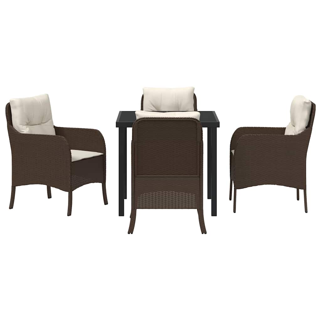 Tuin eettafelset met kussen 5 pcs Bruin poly rattan – afbeelding 7
