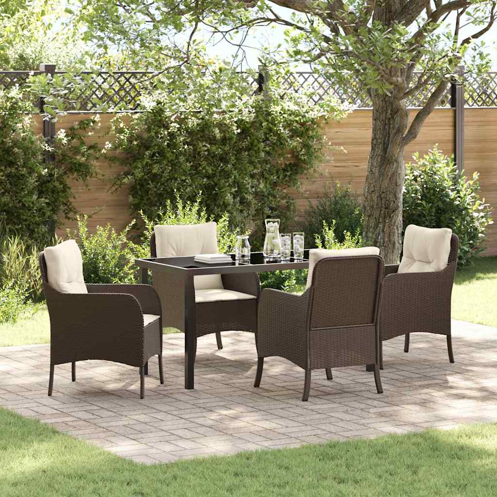 Tuin eettafelset met kussen 5 pcs Bruin poly rattan – afbeelding 1