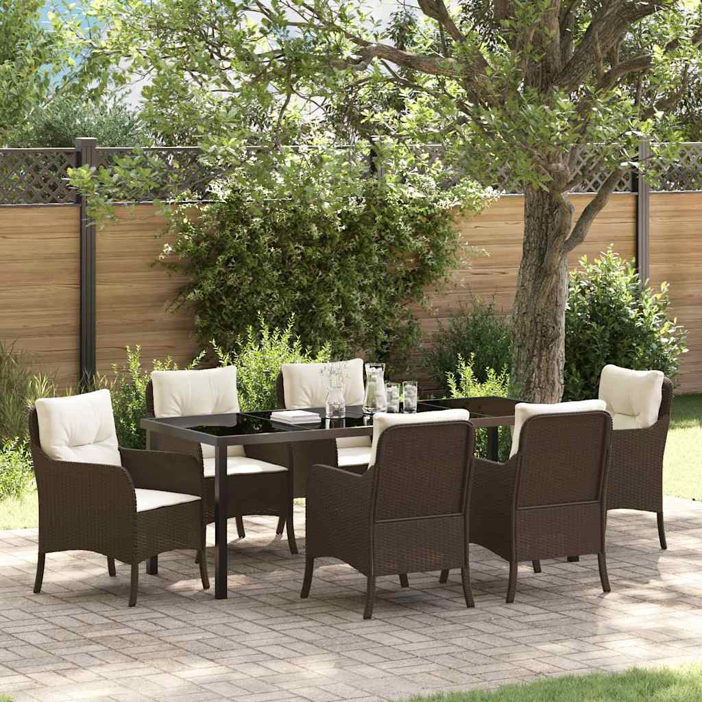 Tuin eettafelset met kussen 7 pcs Bruin poly rattan – afbeelding 1