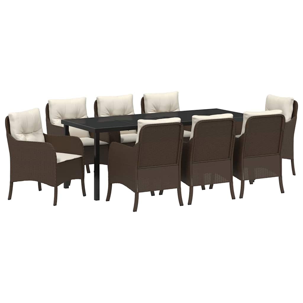Tuin eettafelset met kussen 9 pcs Bruin poly rattan – afbeelding 2