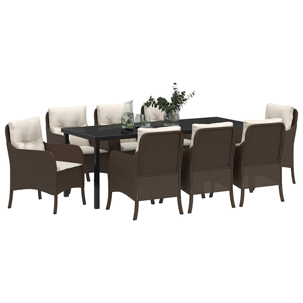 Tuin eettafelset met kussen 9 pcs Bruin poly rattan – afbeelding 3