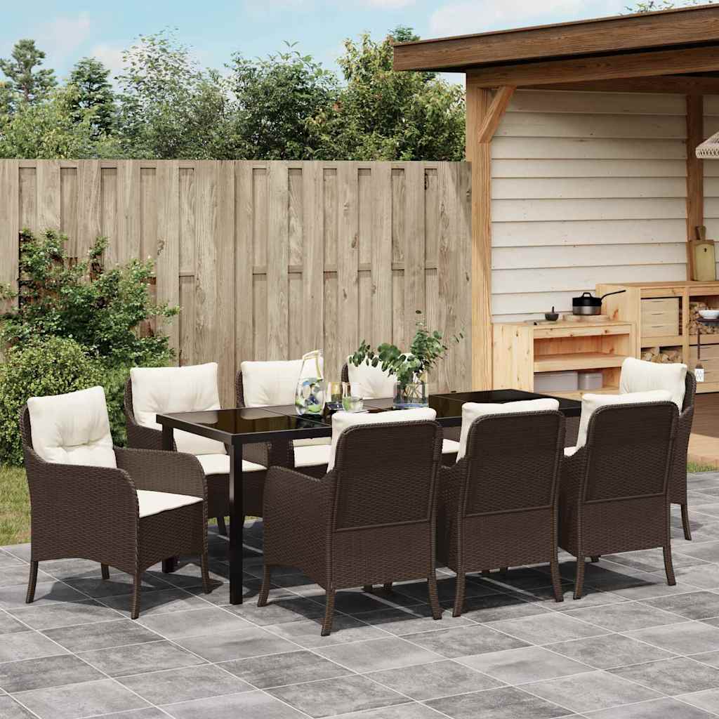 Tuin eettafelset met kussen 9 pcs Bruin poly rattan – afbeelding 4