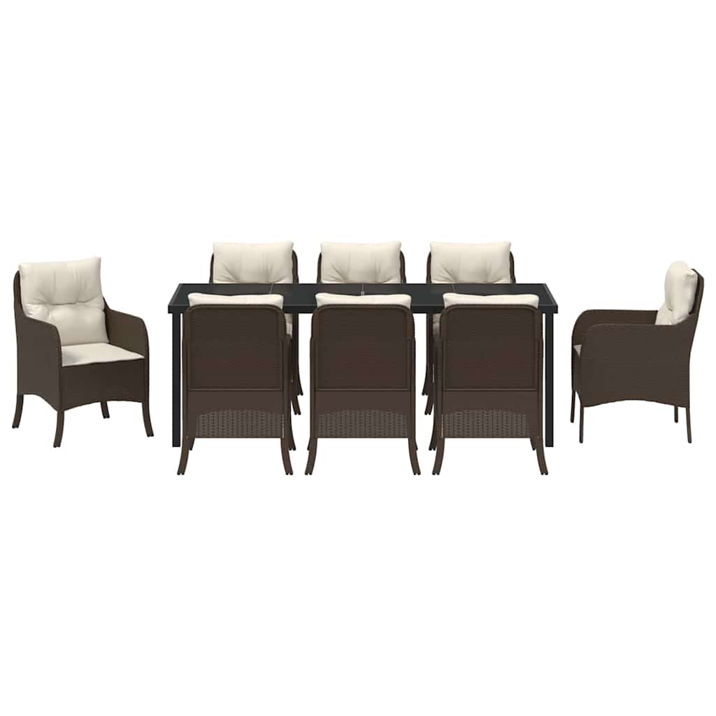 Tuin eettafelset met kussen 9 pcs Bruin poly rattan – afbeelding 7