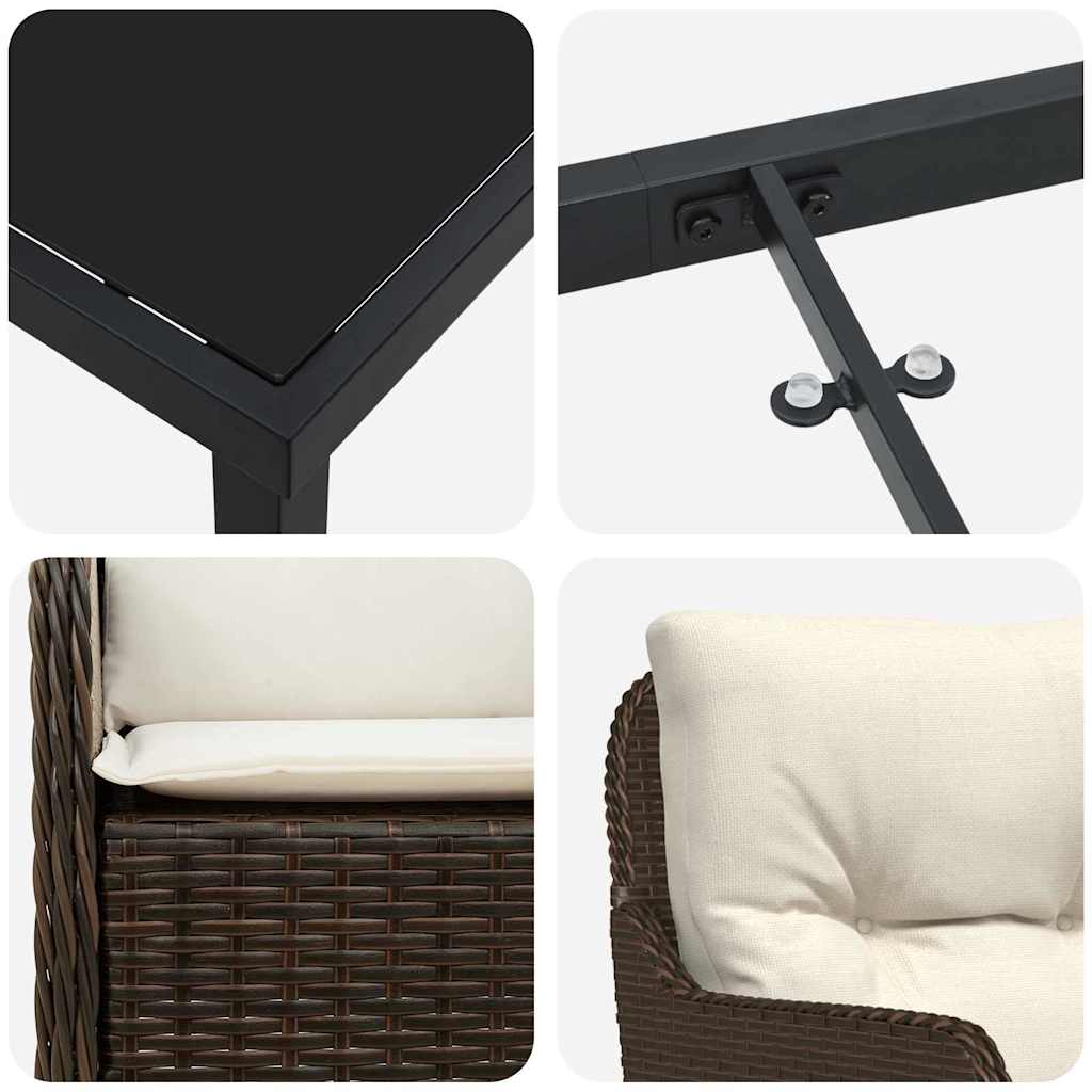 Tuin eettafelset met kussen 9 pcs Bruin poly rattan – afbeelding 9