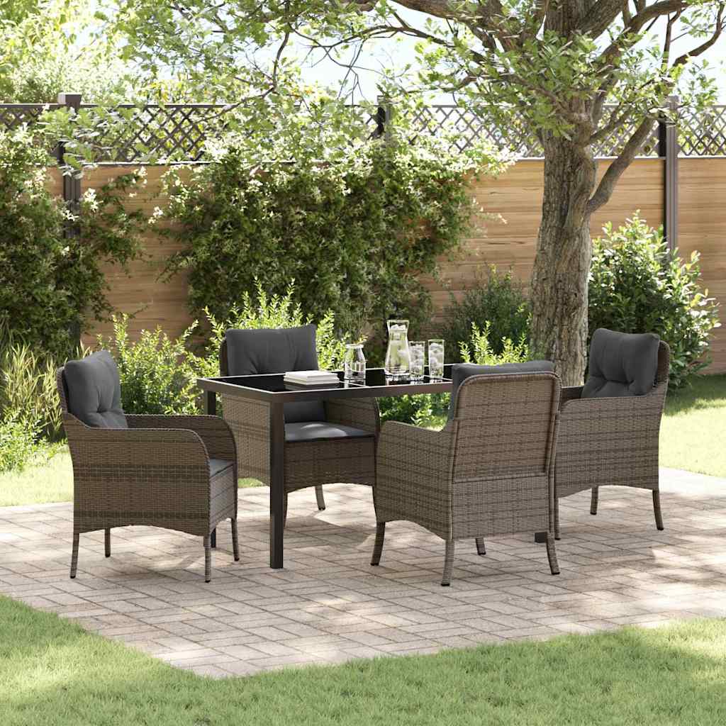 Tuin eettafelset met kussen 5 pcs Grijs poly rattan – afbeelding 1