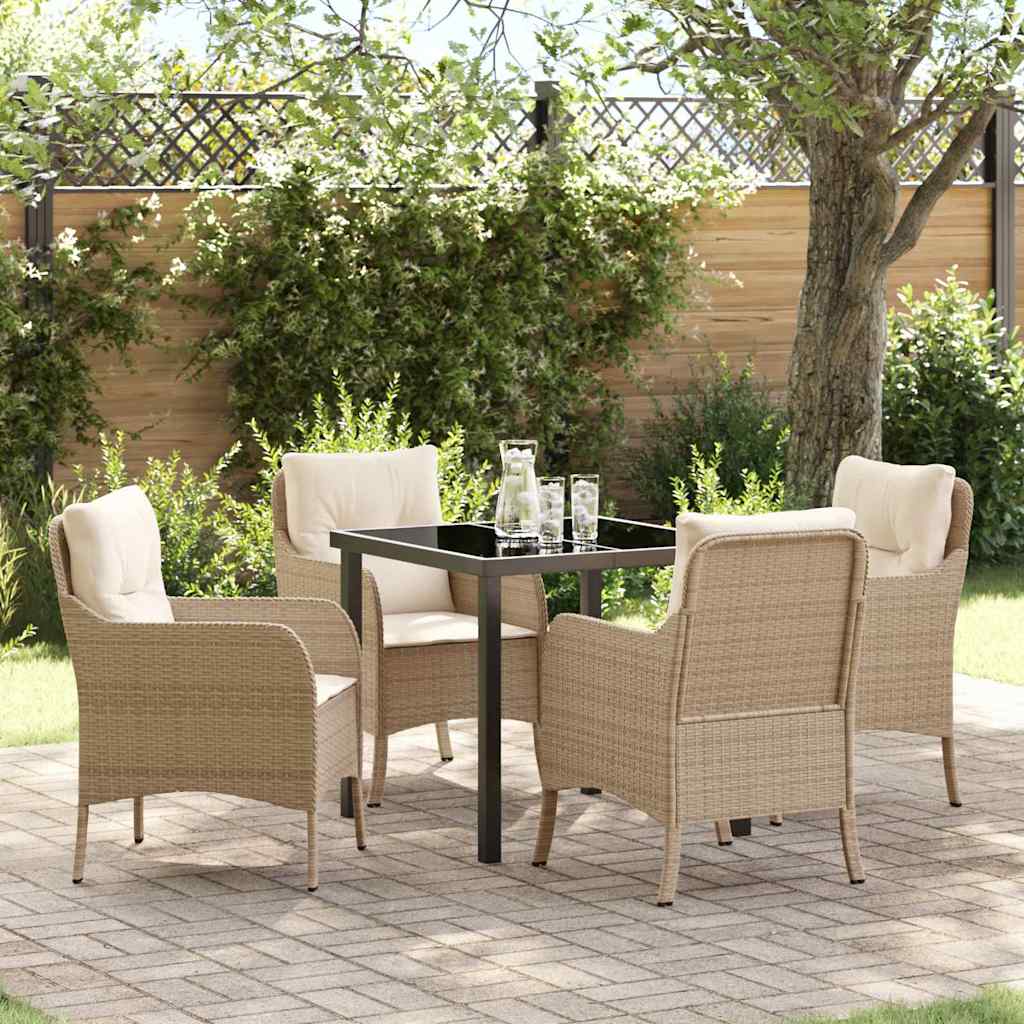 Tuin eettafelset met kussen 5 pcs Beige poly rattan – afbeelding 1