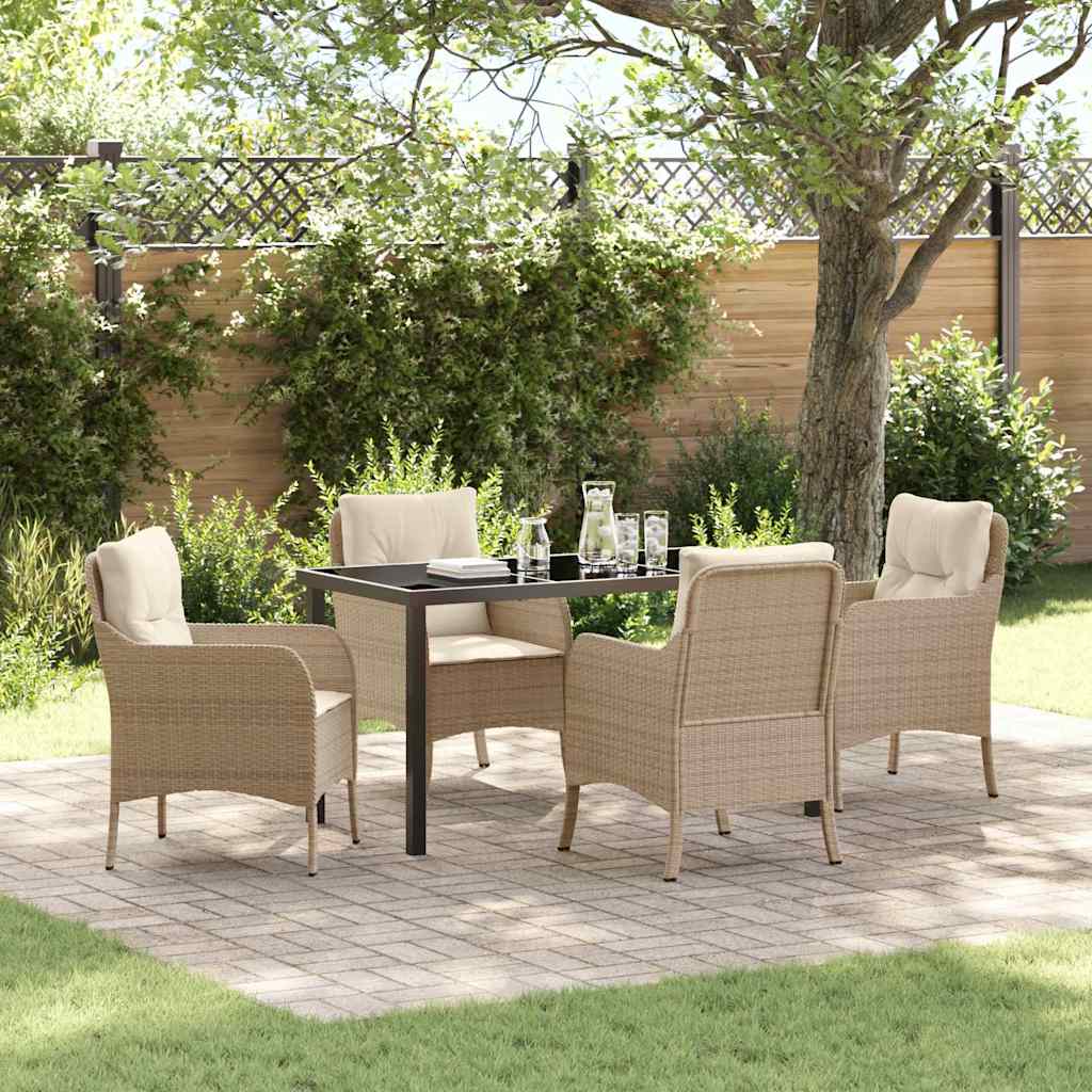 Tuin eettafelset met kussen 5 pcs Beige poly rattan – afbeelding 1