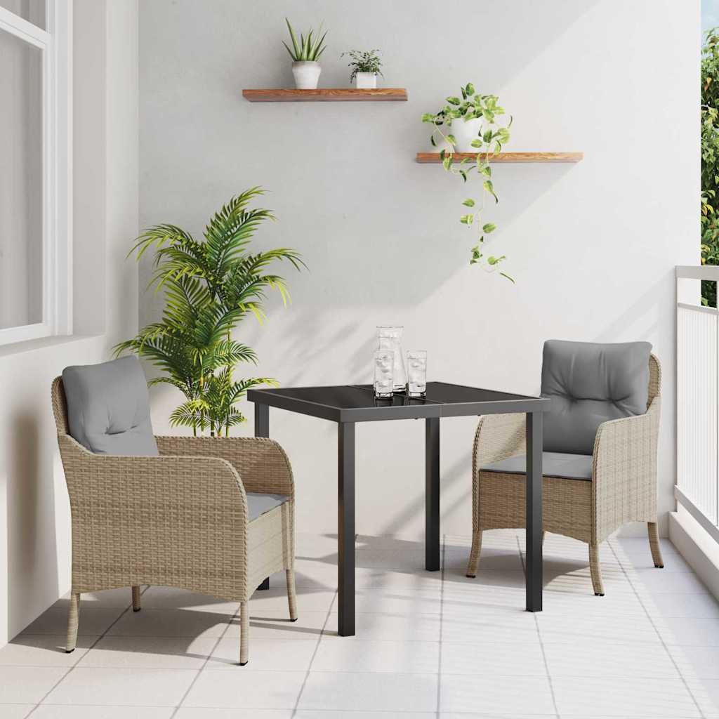 Tuin eettafelset met kussen 3 pcs Beige poly rattan – afbeelding 1