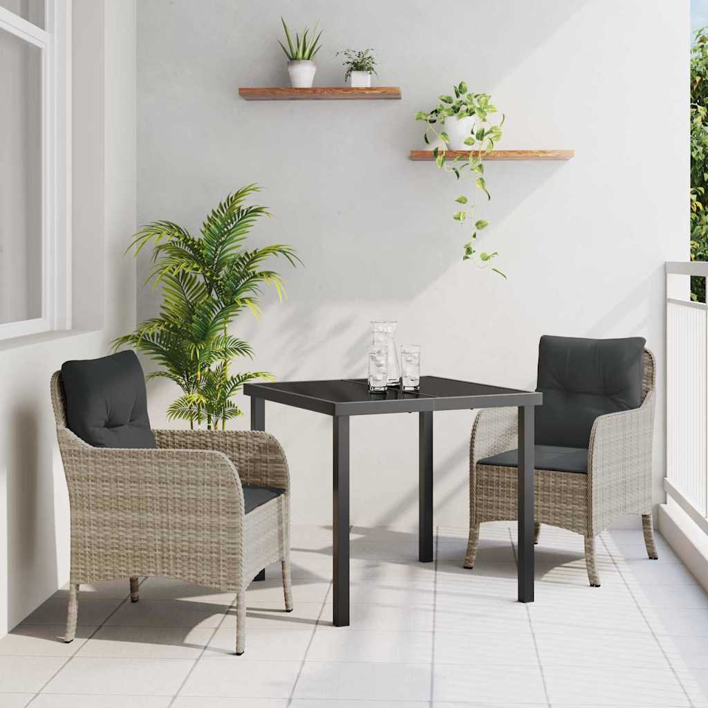 Tuin eettafelset met kussen 3 pcs Lichtgrijs poly rattan – afbeelding 1