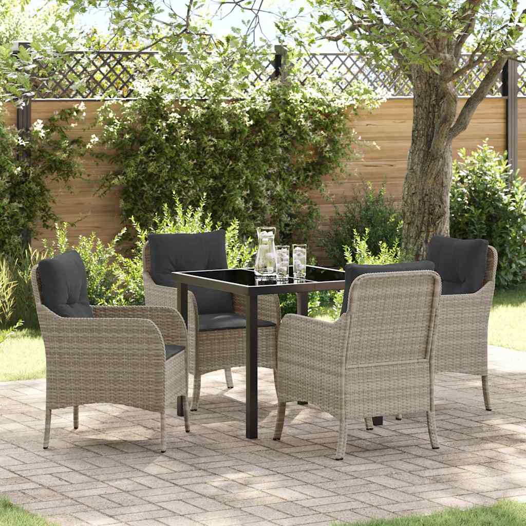 Tuin eettafelset met kussen 5 pcs Lichtgrijs poly rattan – afbeelding 1
