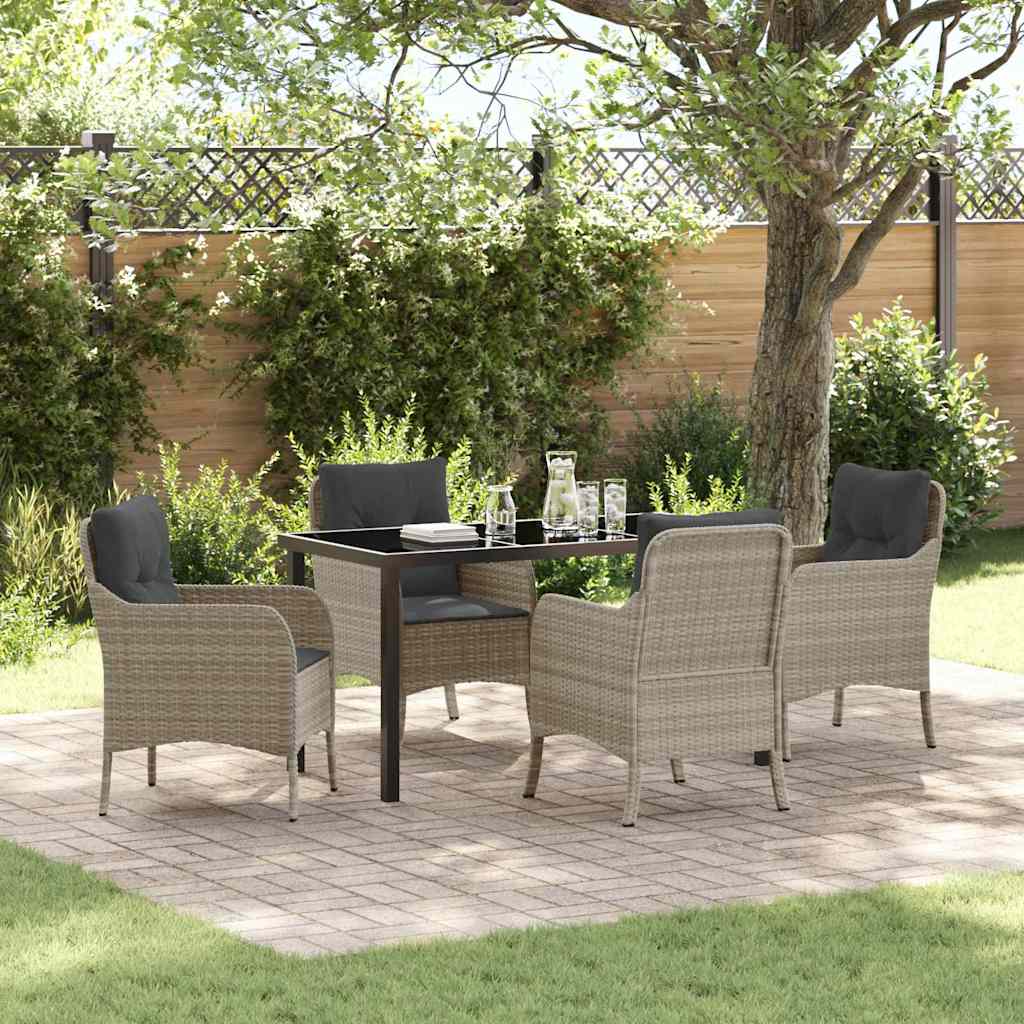 Tuin eettafelset met kussen 5 pcs Lichtgrijs poly rattan – afbeelding 1