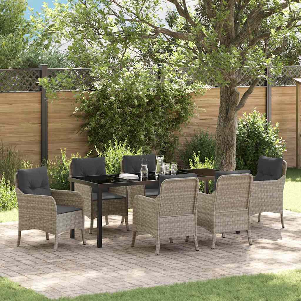 Tuin eettafelset met kussen 7 pcs Lichtgrijs poly rattan – afbeelding 1