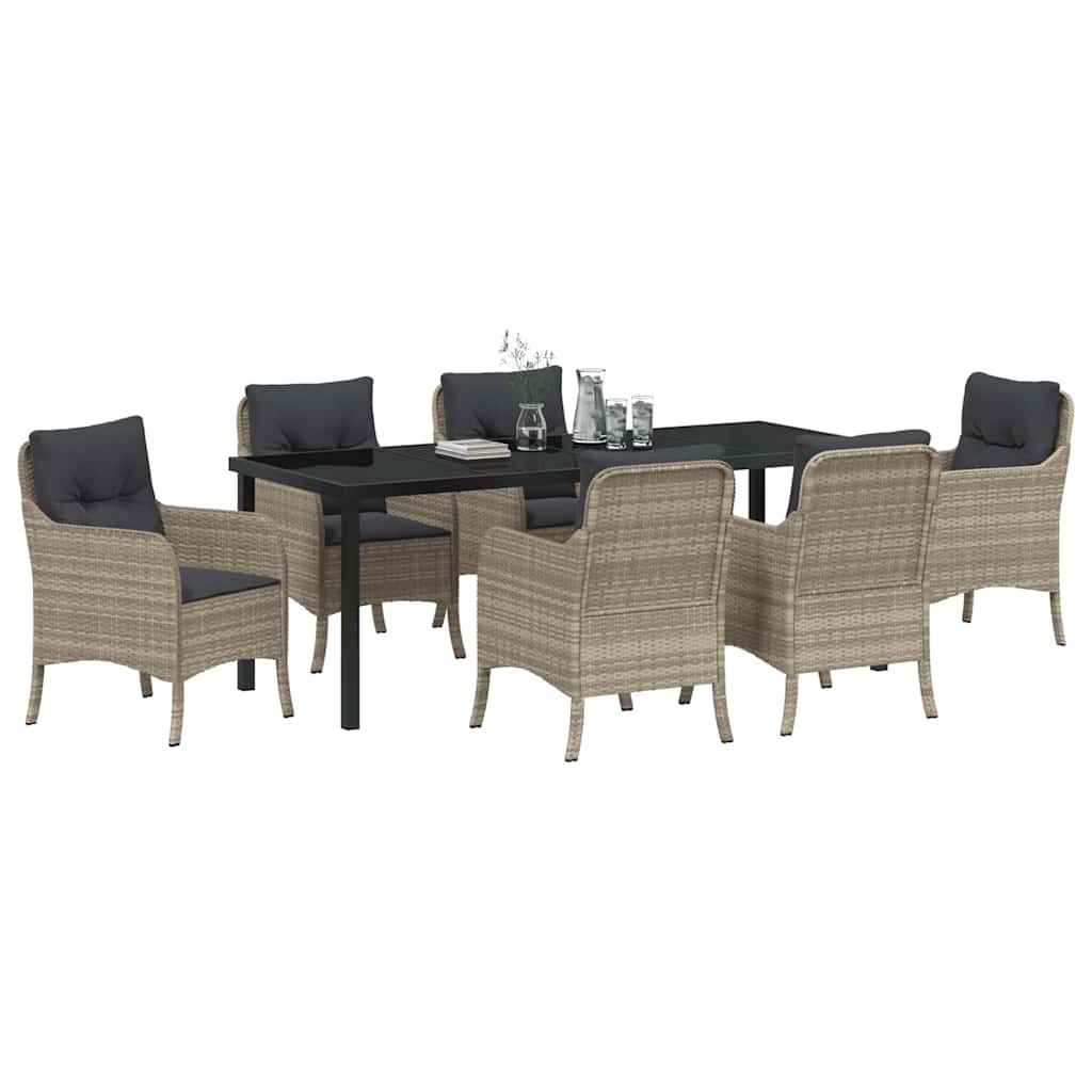Tuin eettafelset met kussen 7 pcs Lichtgrijs poly rattan – afbeelding 3