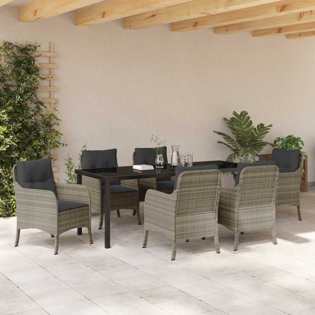 Tuin eettafelset met kussen 7 pcs Lichtgrijs poly rattan – afbeelding 4