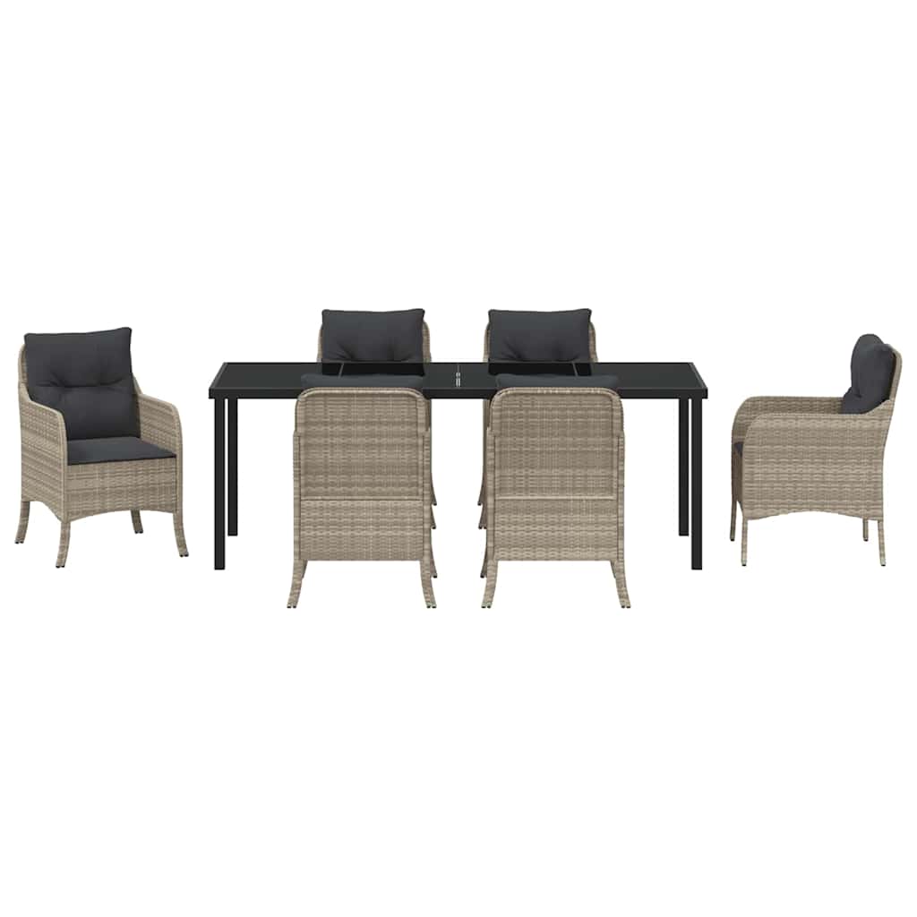 Tuin eettafelset met kussen 7 pcs Lichtgrijs poly rattan – afbeelding 7
