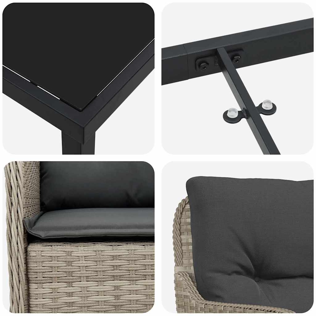 Tuin eettafelset met kussen 7 pcs Lichtgrijs poly rattan – afbeelding 9