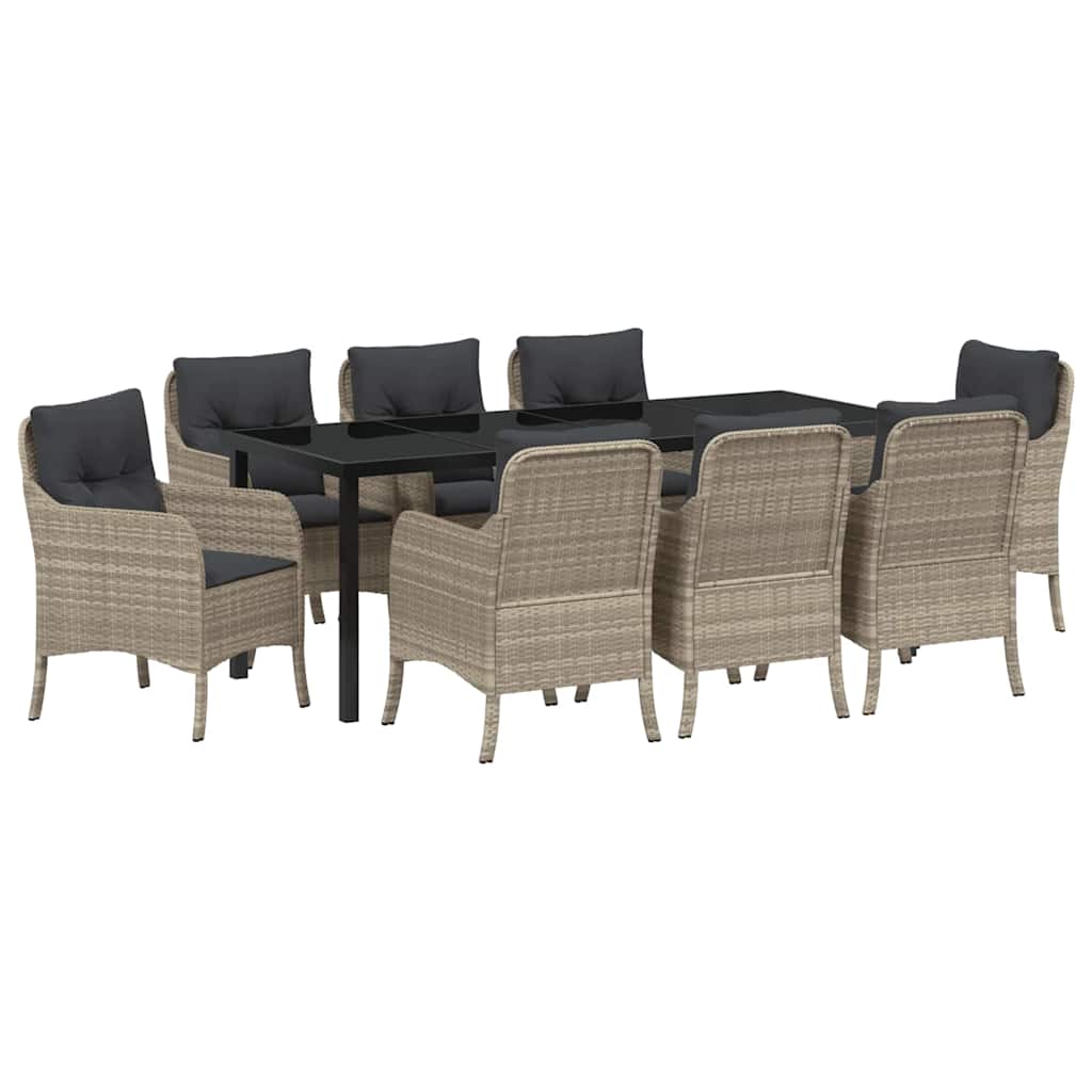 Tuin eettafelset met kussen 9 pcs Lichtgrijs poly rattan – afbeelding 2