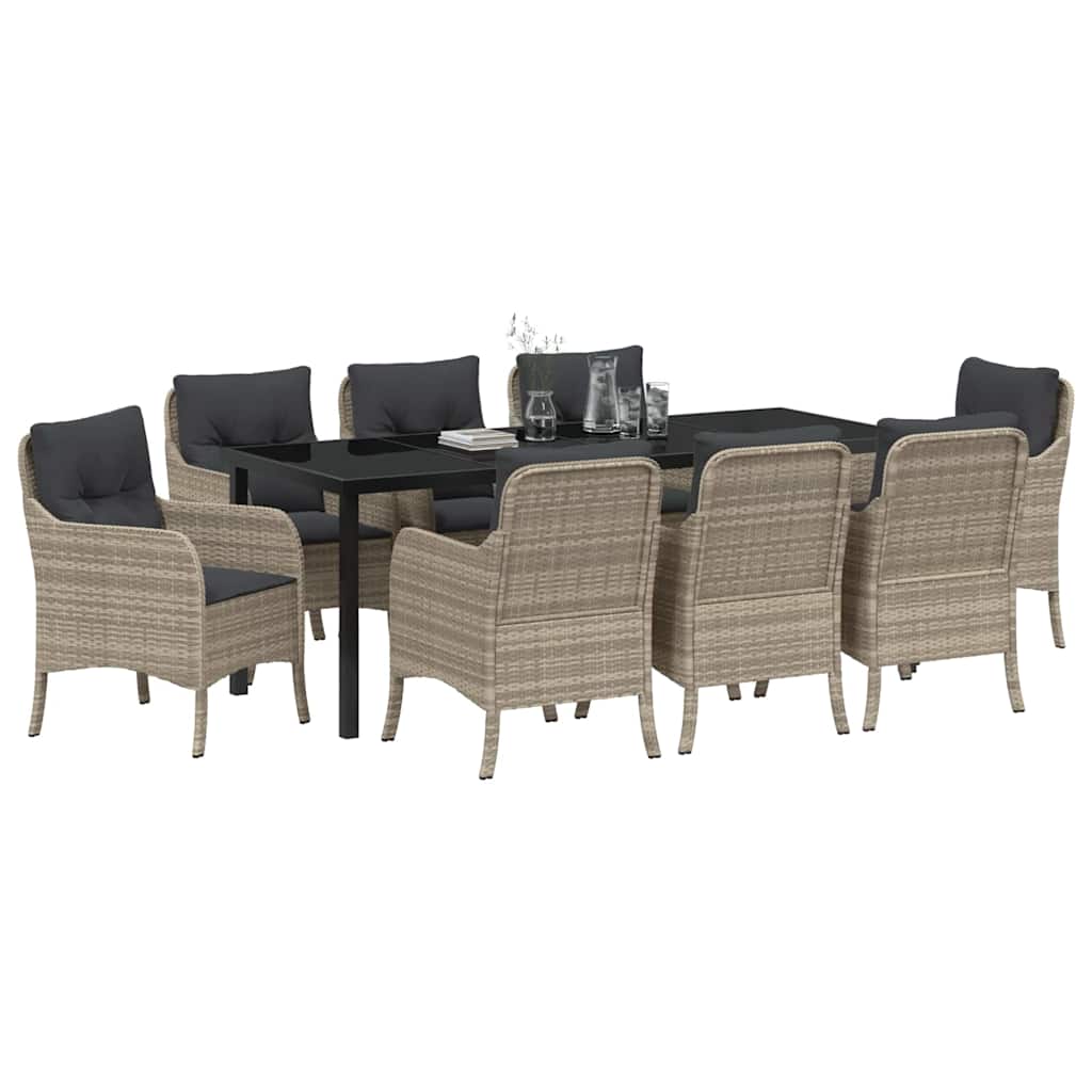 Tuin eettafelset met kussen 9 pcs Lichtgrijs poly rattan – afbeelding 3