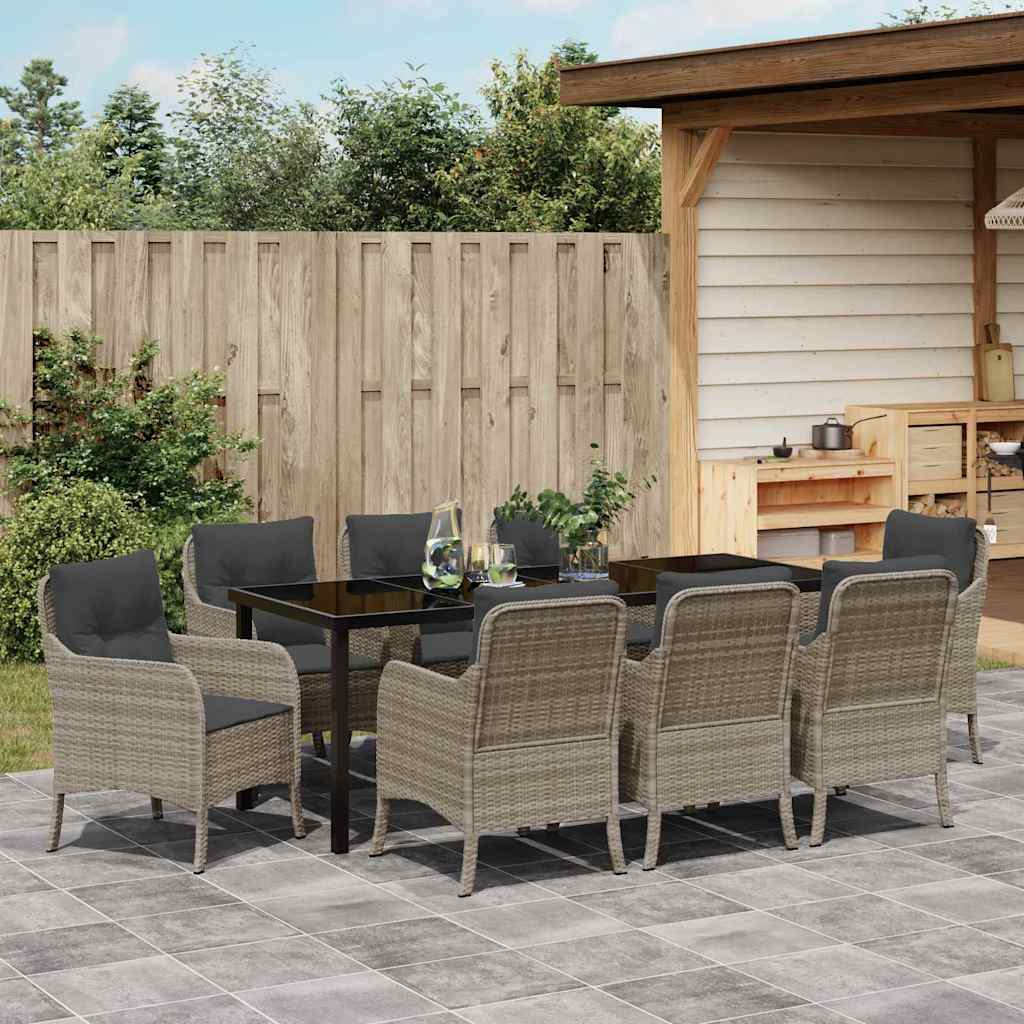 Tuin eettafelset met kussen 9 pcs Lichtgrijs poly rattan – afbeelding 4