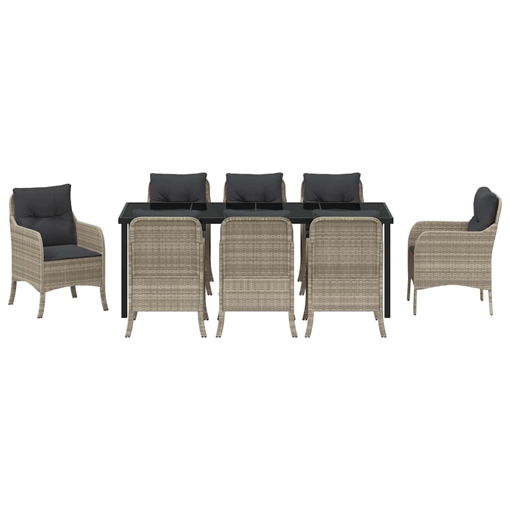 Tuin eettafelset met kussen 9 pcs Lichtgrijs poly rattan – afbeelding 7