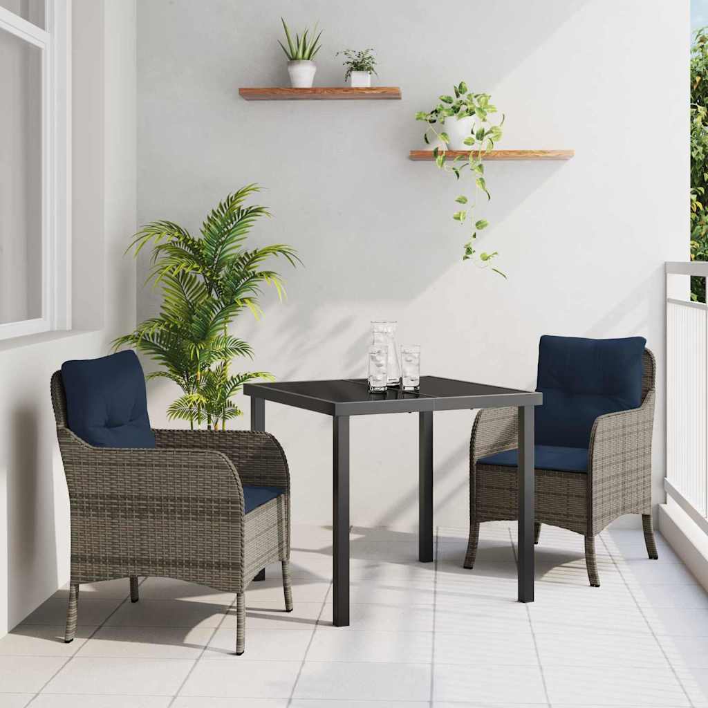 Tuin eettafelset met kussen 3 pcs Grijs poly rattan – afbeelding 1