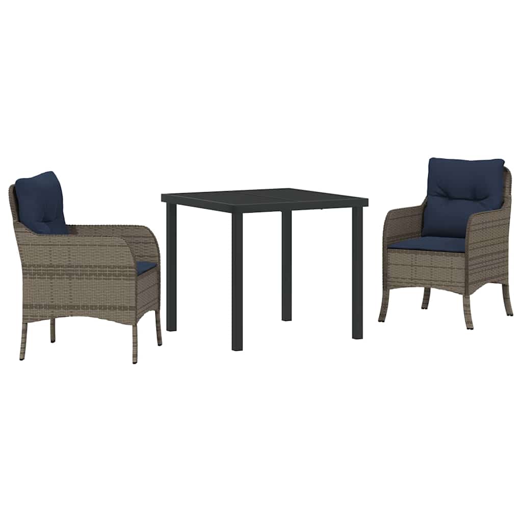 Tuin eettafelset met kussen 3 pcs Grijs poly rattan – afbeelding 2