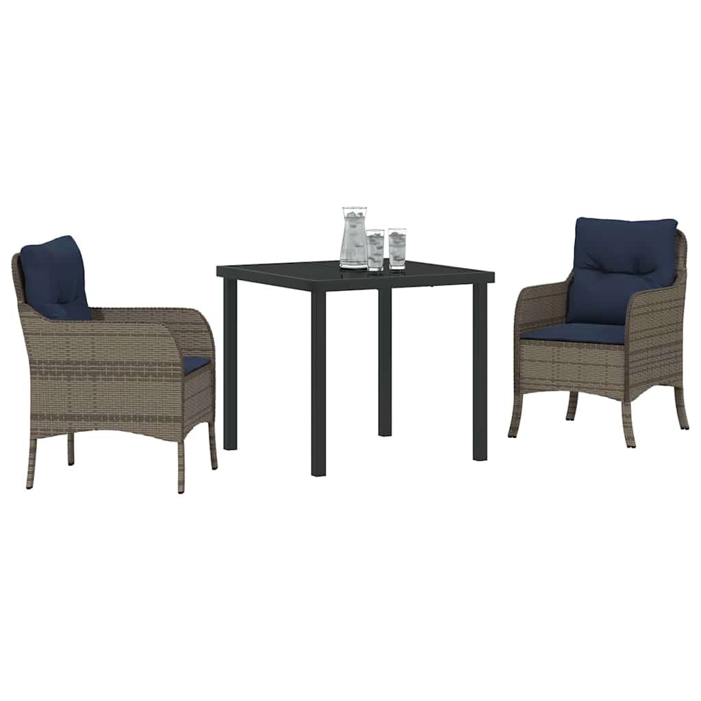 Tuin eettafelset met kussen 3 pcs Grijs poly rattan – afbeelding 3