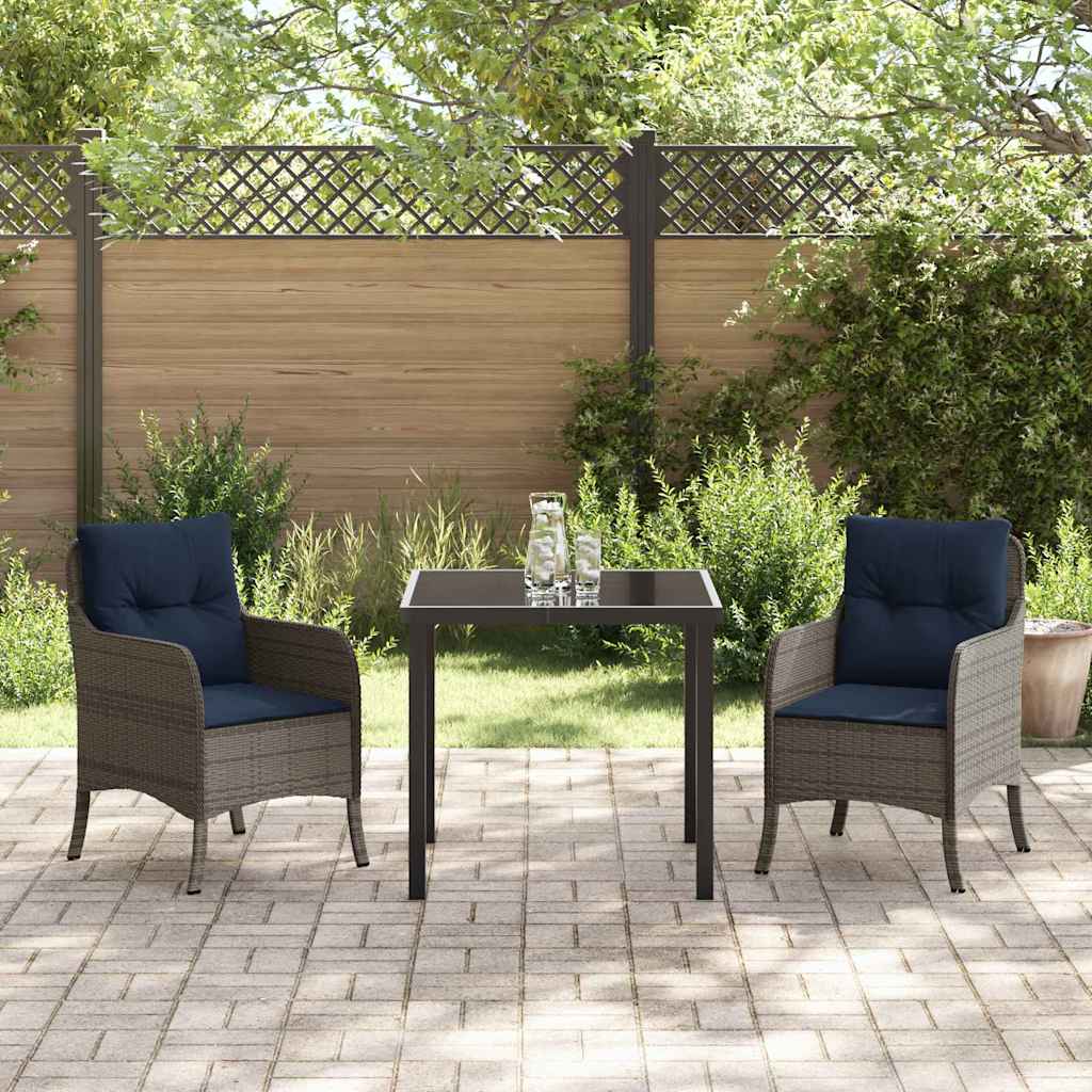 Tuin eettafelset met kussen 3 pcs Grijs poly rattan – afbeelding 4