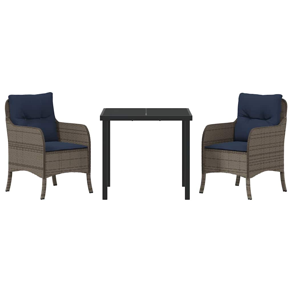 Tuin eettafelset met kussen 3 pcs Grijs poly rattan – afbeelding 7