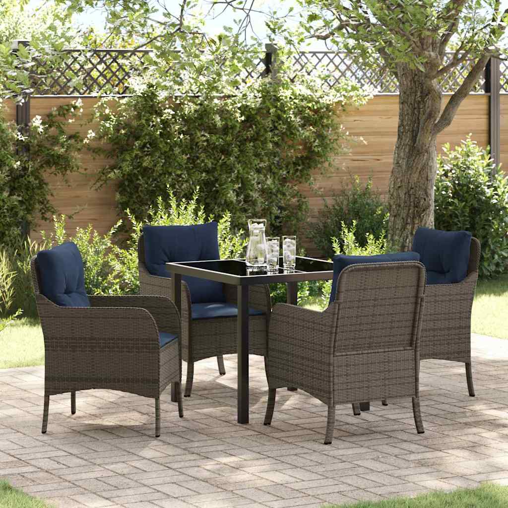 Tuin eettafelset met kussen 5 pcs Grijs poly rattan – afbeelding 1