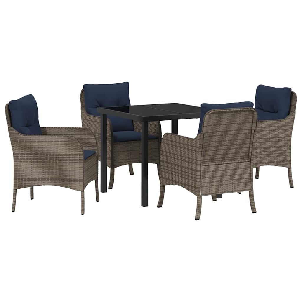 Tuin eettafelset met kussen 5 pcs Grijs poly rattan – afbeelding 2