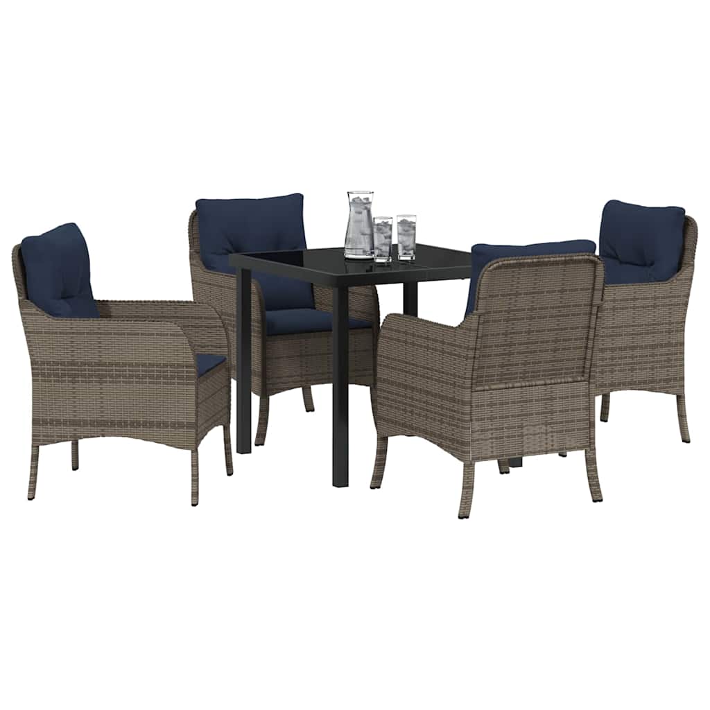 Tuin eettafelset met kussen 5 pcs Grijs poly rattan – afbeelding 3