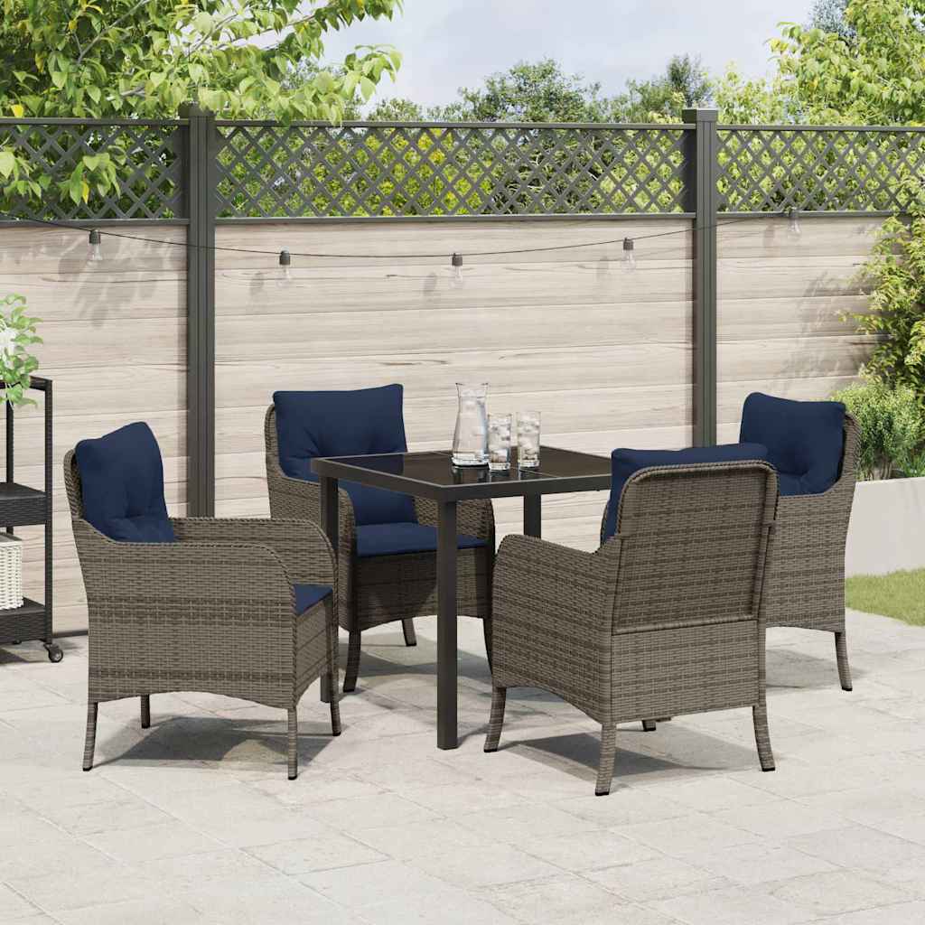 Tuin eettafelset met kussen 5 pcs Grijs poly rattan – afbeelding 4