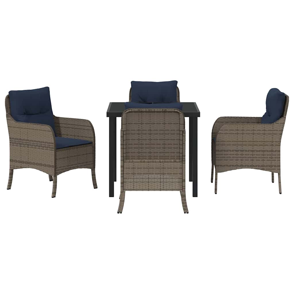 Tuin eettafelset met kussen 5 pcs Grijs poly rattan – afbeelding 7