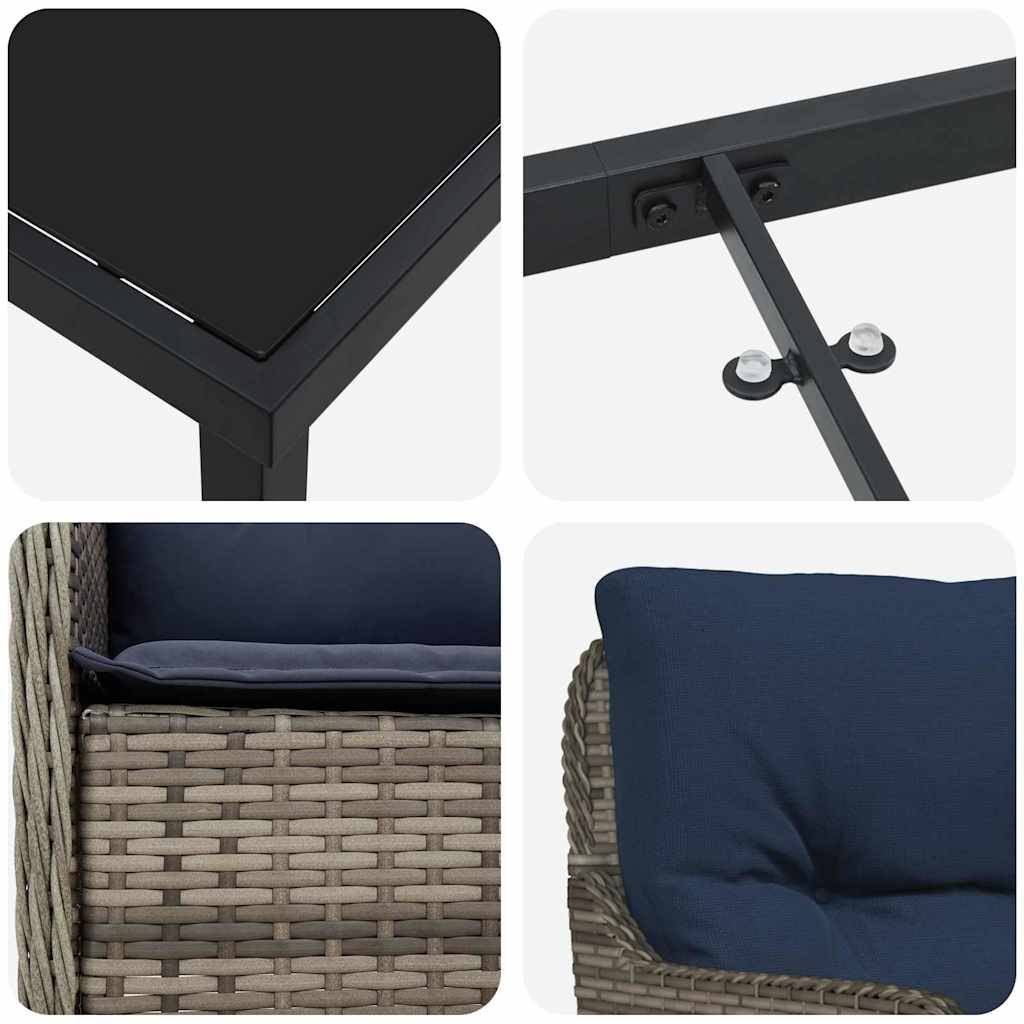 Tuin eettafelset met kussen 5 pcs Grijs poly rattan – afbeelding 9