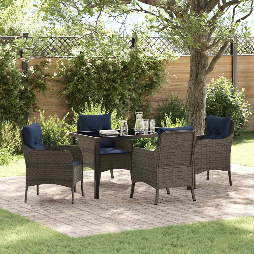 Tuin eettafelset met kussen 5 pcs Grijs poly rattan – afbeelding 1
