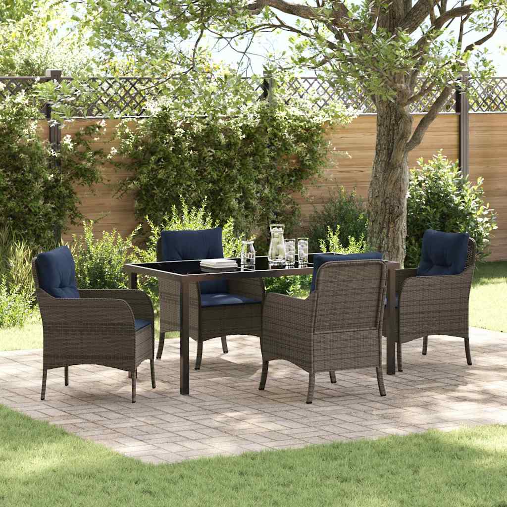 Tuin eettafelset met kussen 5 pcs Grijs poly rattan – afbeelding 1