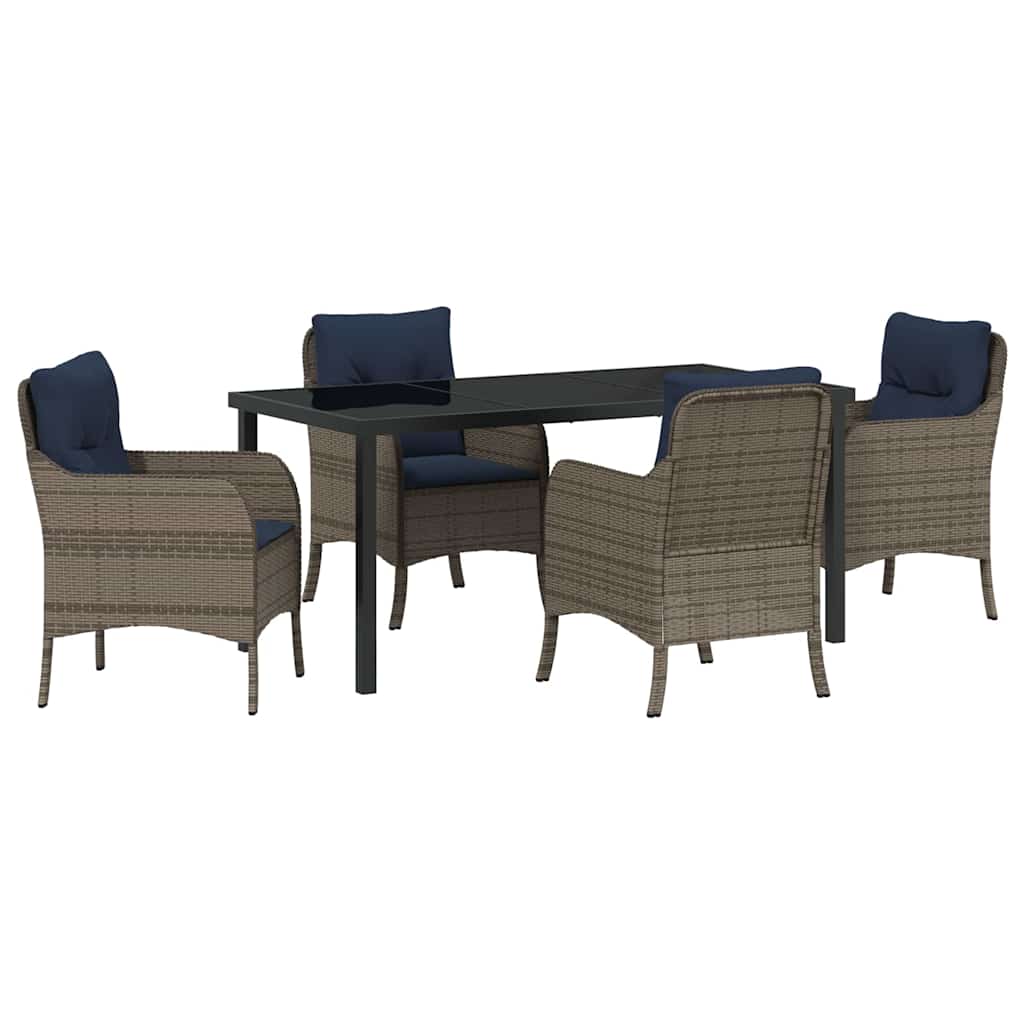 Tuin eettafelset met kussen 5 pcs Grijs poly rattan – afbeelding 2